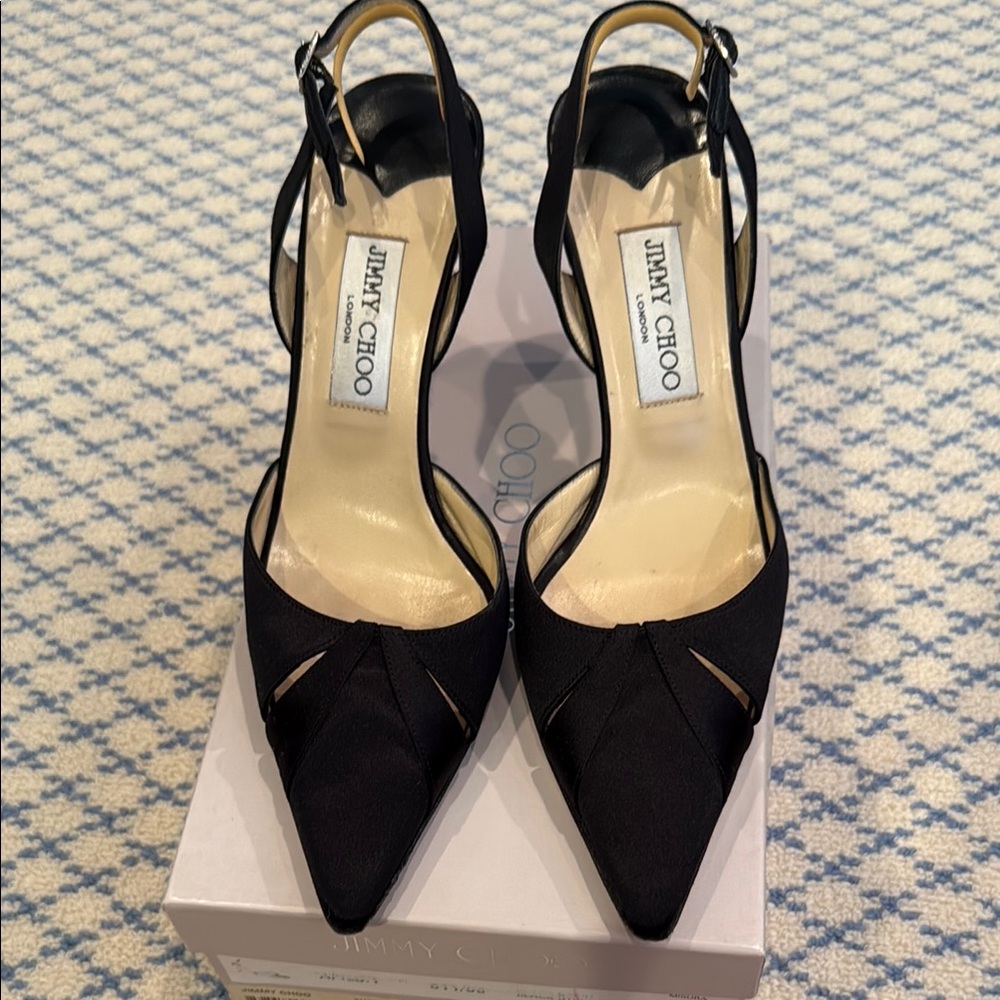 Jimmy Choo Black Satin Pointed-Toe Heels